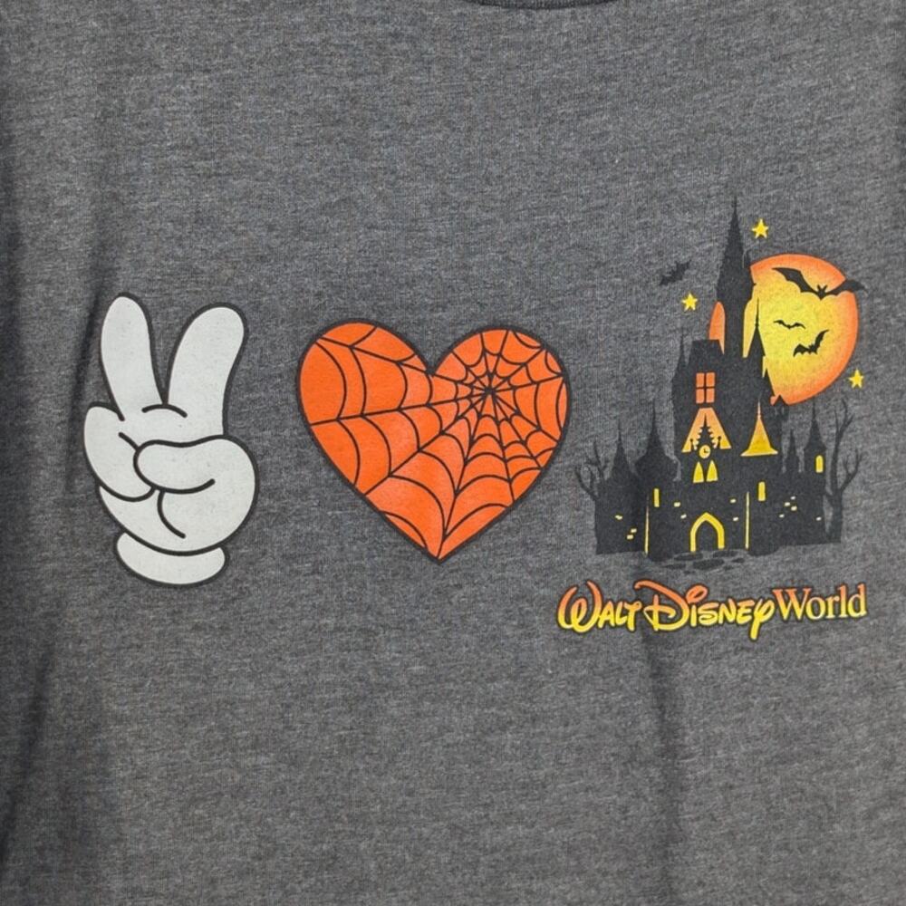Walt Disney World XL Halloween Graphic Tee Gray Peace Love Castle Mickey Mouse